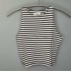 Abercrombie Navy and White Striped Cropped High Neck Tank Top — Size M